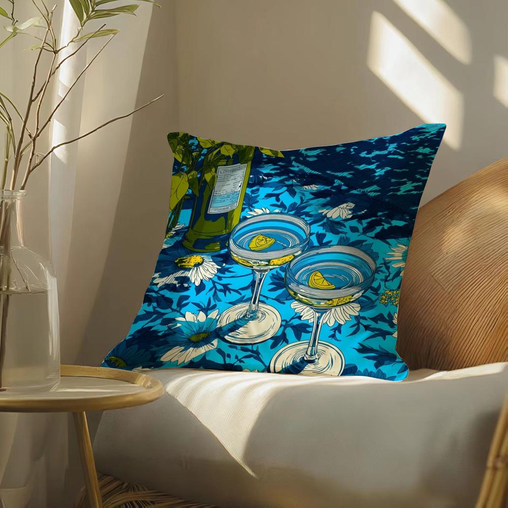 seller cocktail glass print Pillow Case Silky elegant Comfort Sofa Bed Invisible zipper
