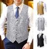 Men Waistcoat V-neck Sleeveless Single Breasted Vest Coat Shiny Sequins Daily Parties