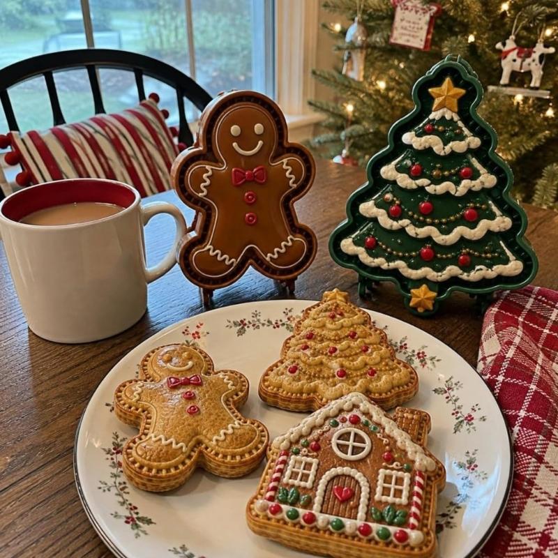 Feiertags-Backformen mit Oberflächenlinien, Neun Weihnachtsfiguren zur Herstellung von gemischten Kuchen und dekorativen Backwaren für saisonale Projekte