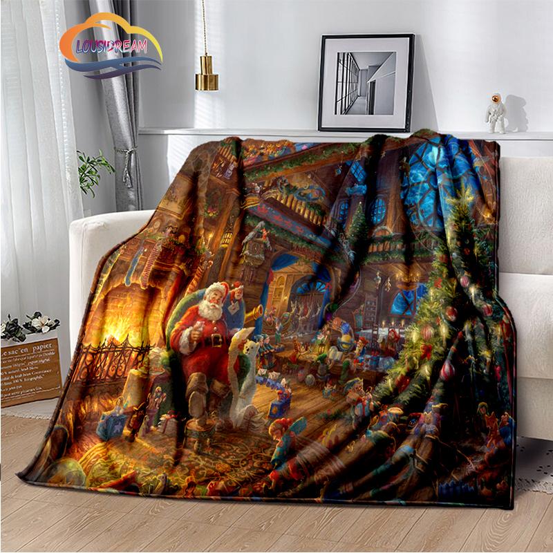 Merry Christmas Series Santa Blanket Flannel Warmth Soft Plush Sofa Bed Throwing