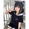 Y2k Kawaii Süße T-Shirts Damen Japanischer Stil Harajuku Patchwork Design Katzenaufdruck Locker T-Shirts Tops Soft Girl Sommer 2026