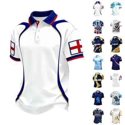 Men's Classic Polo Shirt Football Jersey England Style Short Sleeve Button Collar Lightweight Breathable Fabric Sportswear
