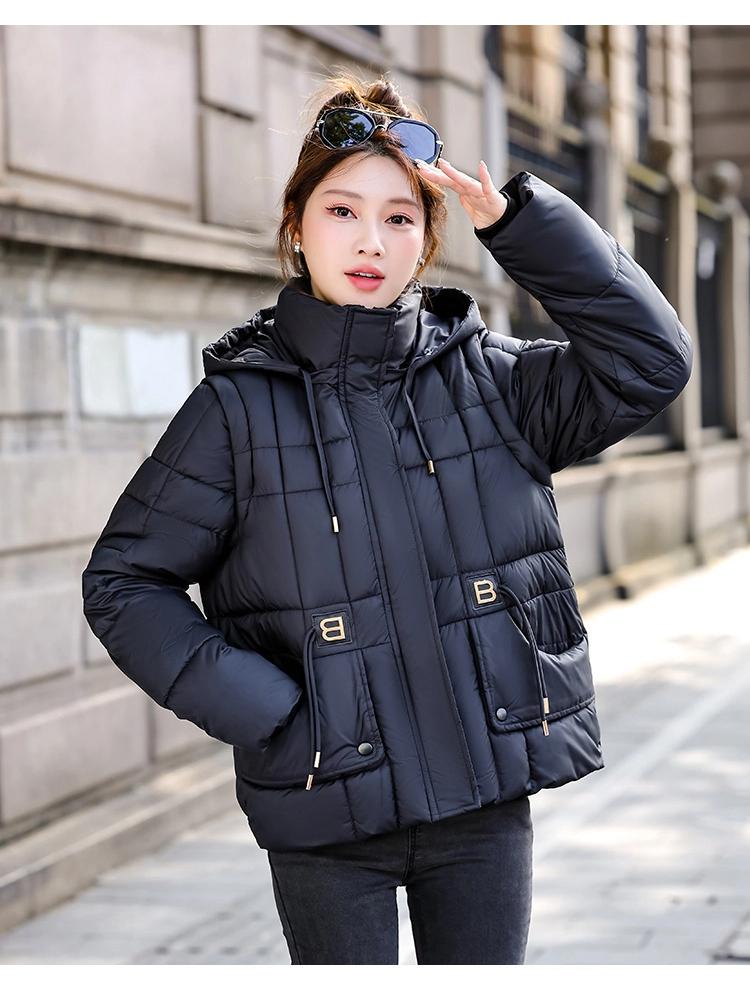 Women's Short Hooded Detachable Sleeves Cotton-padded Jacket