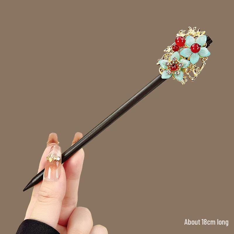 Elegant Red Rose Tassel Hairpin - U-shaped Hair Accessory for Women, Perfect for Updos and Traditional Attire.