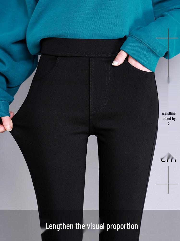 Tall Women's Stretchy Black Pencil Leggings with Plus Velvet for Spring/Autumn/Winter