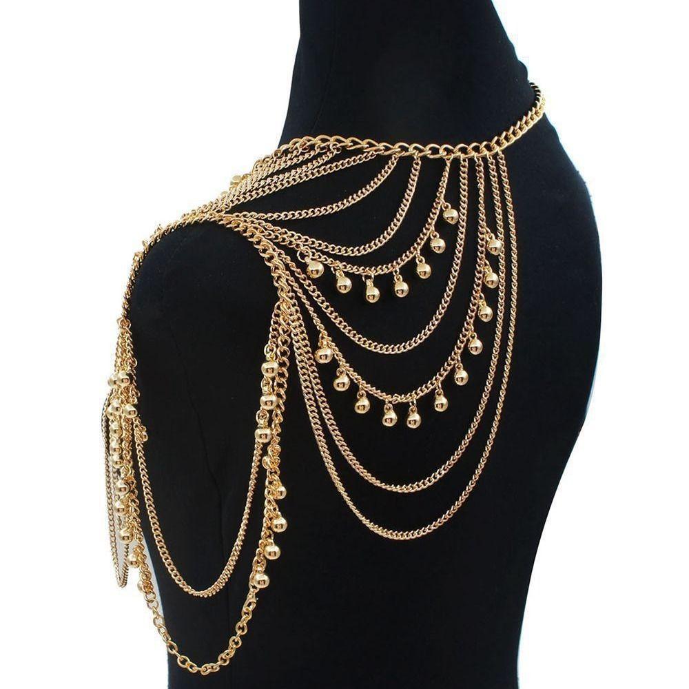 Shiny Tassel Shoulder Chain Layered Design Body Jewelry Fashion Body Chain Anniversary Gift