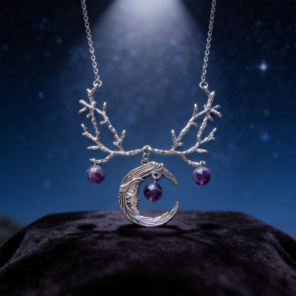 Gothic Purple Crystal Moon Pendant Necklace For Women And Men Fashion Jewelry