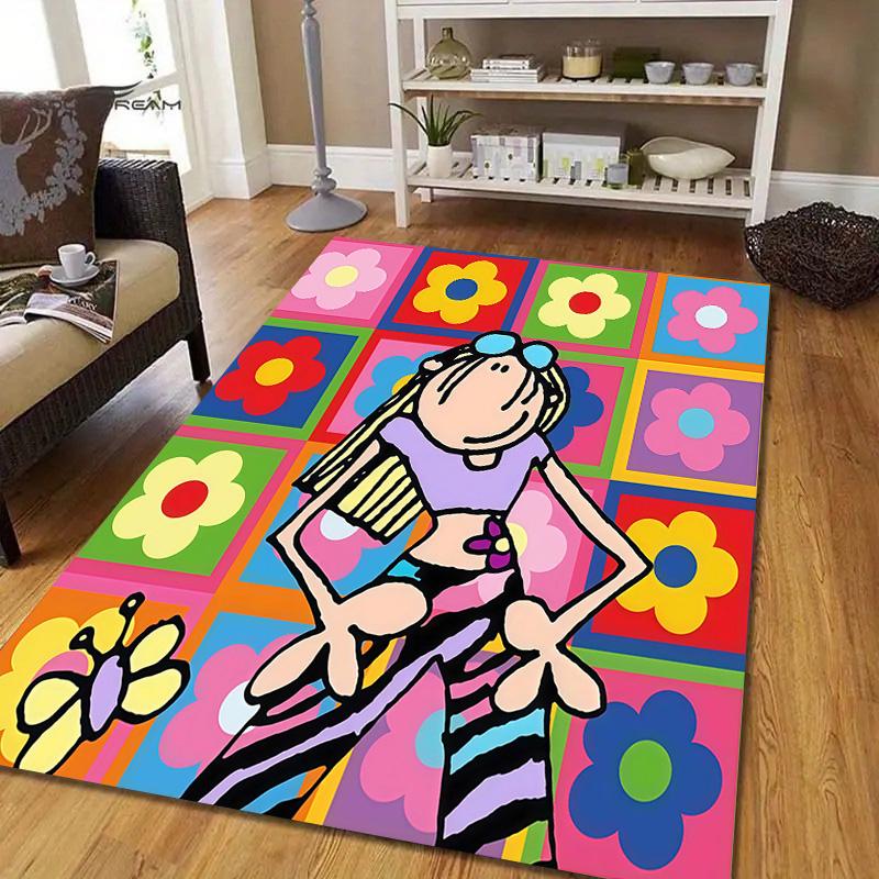 Groovy Chick Flannel Pattern Square Carpet,Area Rug,Carpet Rug for Living Room Bedroom Sofa Playroom Decor,Non-slip Floor Mat