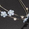 Fe Pige Hårbånd Dobbeltlags Design Hårbøjle med Blå Hvide Blomster Imitationsperler Rhinsten Bryllupper Fester Dating Hårpynt
