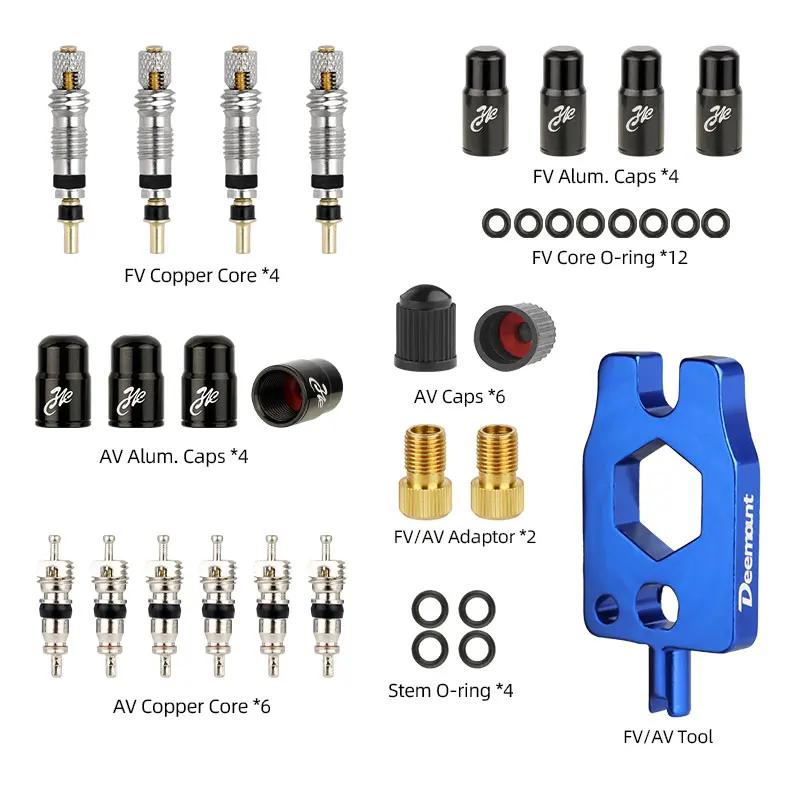 Brass Presta Valve Core Set W/ Aluminum Remover N Rubber O-ring Optional MTB Road Bike Tubeless Tire Replacements Parts