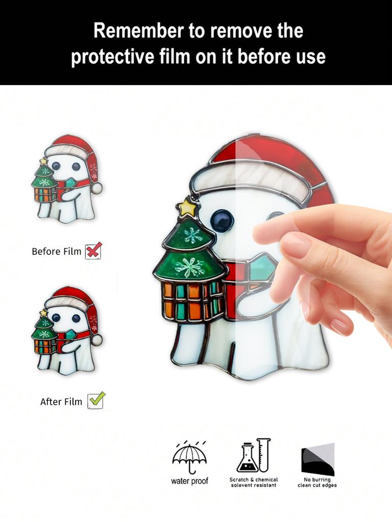 Christmas Halloween Ghost Hanging Ornament Cute Ghost Wearing Santa Hat & Holding Lantern Design Window Decor for Xmas Tree&Home