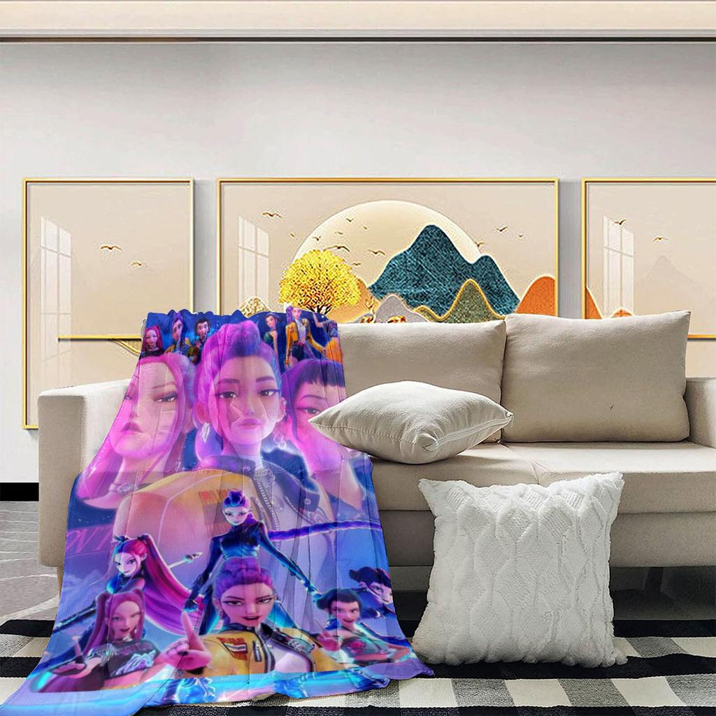 This Cozy Blanket Features A  And  Print Inspired By  Witcher Girls, Showcasing The Characters In Action.