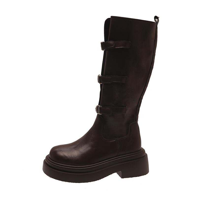 

Зимние женские сапоги до колена с круглым носком, горячая распродажа 2024 года, новые износостойкие нескользящие однотонные модные женские туфли для отдыха на открытом воздухе 40 коричневый
