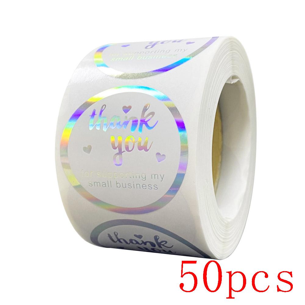 50-500Pcs Rainbow Laser Thank You Stickers 1 Inch White Thank You Small Business Sticker For Crafts Gift Packaging