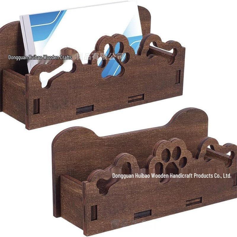 Pet-Themed Wooden Paw Print Business Card Holder & Postcard Display Stand