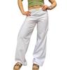 Women Casual Long Pants Elastic Waist Mid-rise Trousers Solid Color Wide Leg Loose Fit Pants