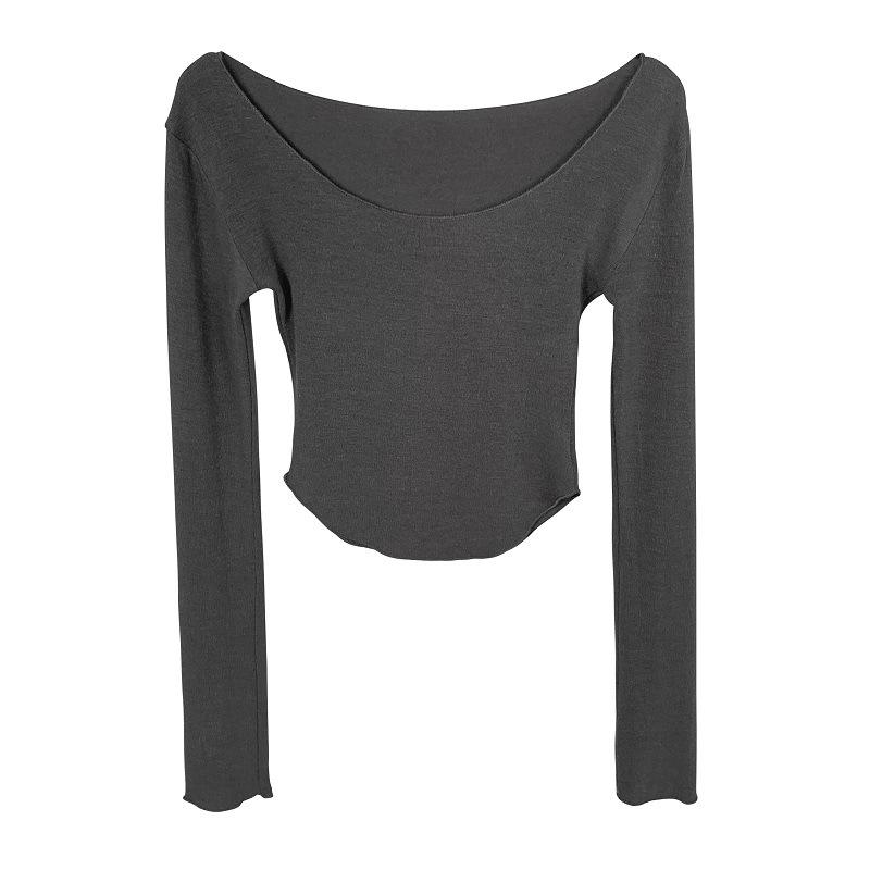 Korean Women's Soft Slimming U-neck Long Sleeve T-shirt