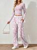 Spring and Autumn digital print women's V-neck long sleeve pants set, comfortable, casual, versatile, slim fit two-piece set