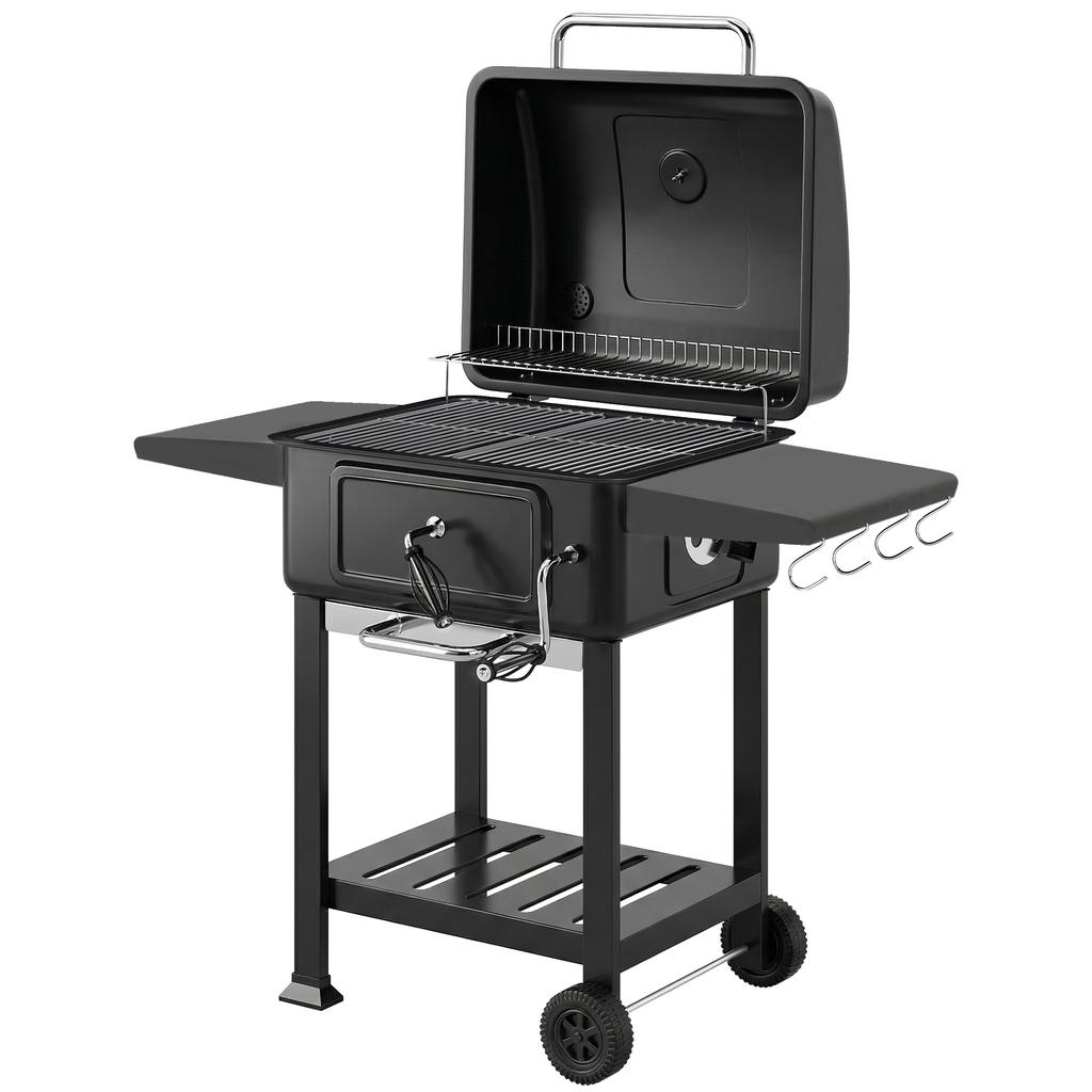 Charcoal BBQ Grill with Adjustable Charcoal Pan, Large Barbecue Grill Smoker with Side Tables, Temperature for Outdoor