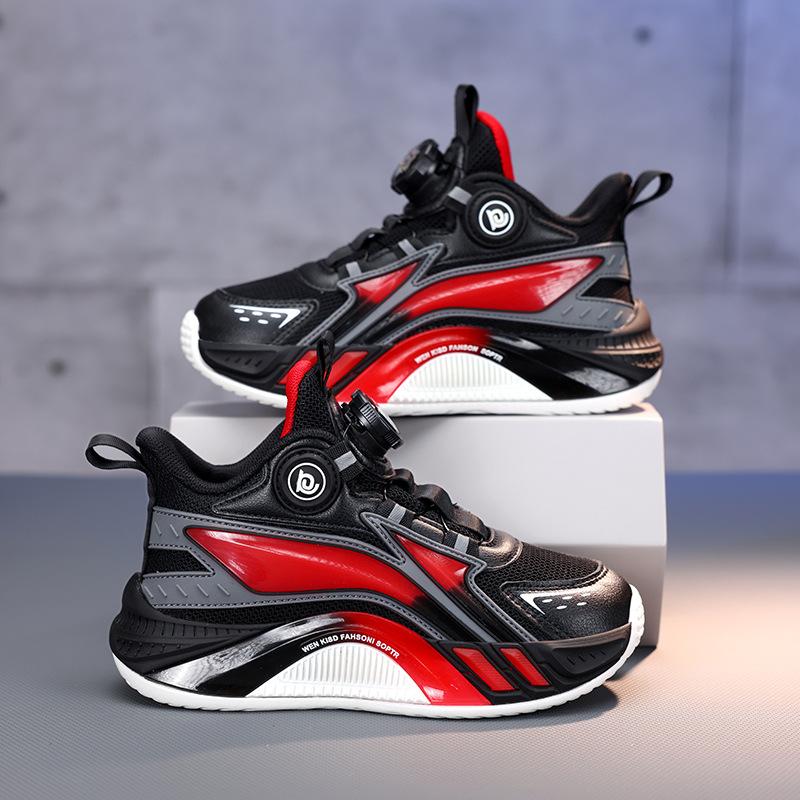 Foreign Trade Four-season Children's Basketball Shoes Medium and Old Children's Rotating Buckle Breathable Mesh Surface Non-slip and Wear-resistant Ac