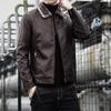 Thickened Fleece Leather Jacket Leather Men's Leather Jacket Autumn and Winter Locomotive Clothing Casual Loose Lapel Jacket Men