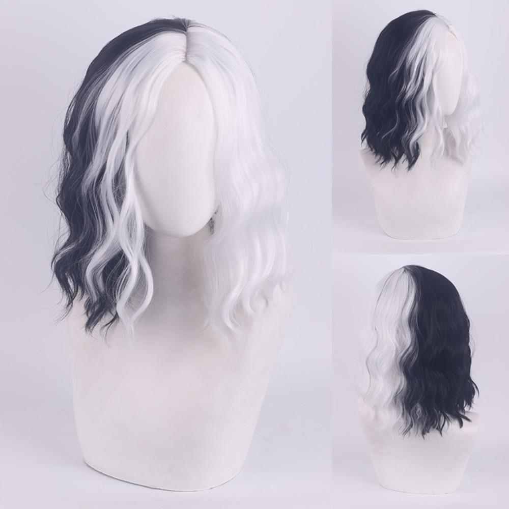 Cosplay Halloween Feest Pruiken CRUELLA Deville De Vil Zwart Wit Met Pony Kort Bob Kapsel voor Vrouwen Hittebestendige Synthetische Pruik gray