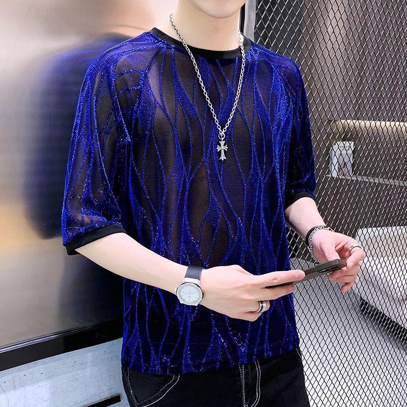 Round Neck Handsome Straight Men's Clothing Summer Thin Pullovers Comfortable Loose Printing Fashionable Fashion Casual T-Shirts