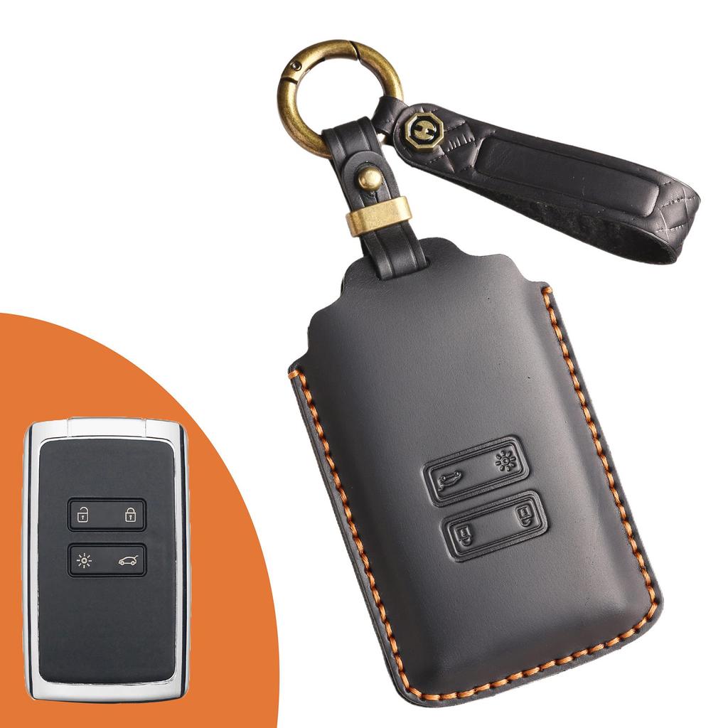 Leather Key Cover for Dongfeng Renault Koleos - Retro Style Protective Shell with Buckle