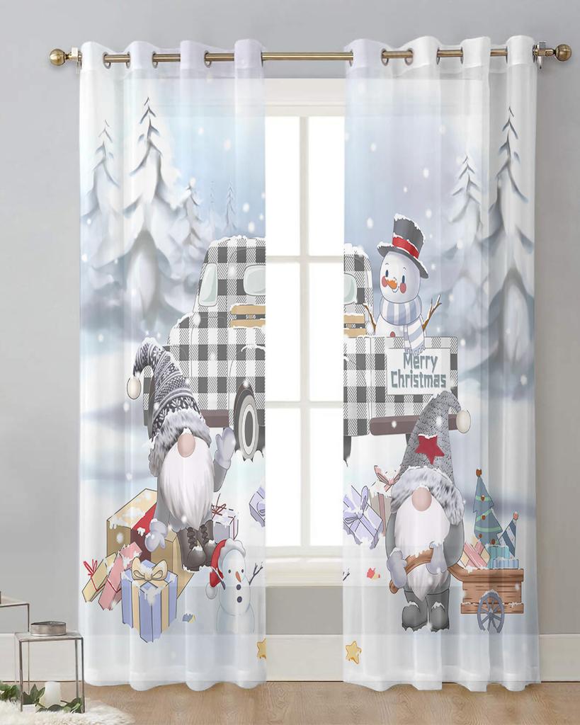 Jul Lastbil Snögubbe Gåva Skira Gardiner för Vardagsrumsdekoration Fönstergardiner för Kök Tyg Gardiner