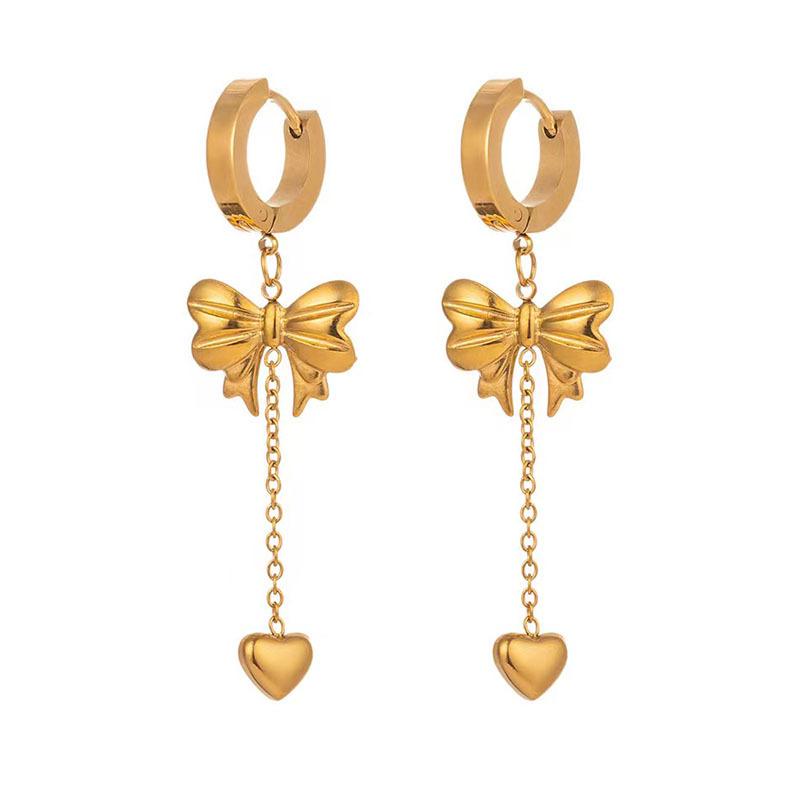 Ladies' Stylish Bow & Heart Tassel Pendant Necklace and Earrings Set