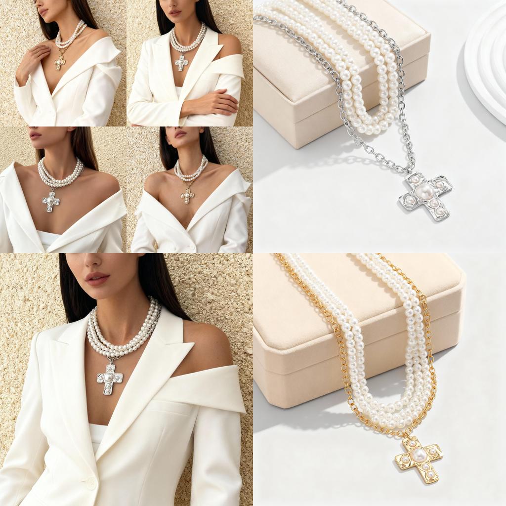 Punk Girl Cross Pendant Necklace With Geometric Alloy Design For Fashion Daily Wear