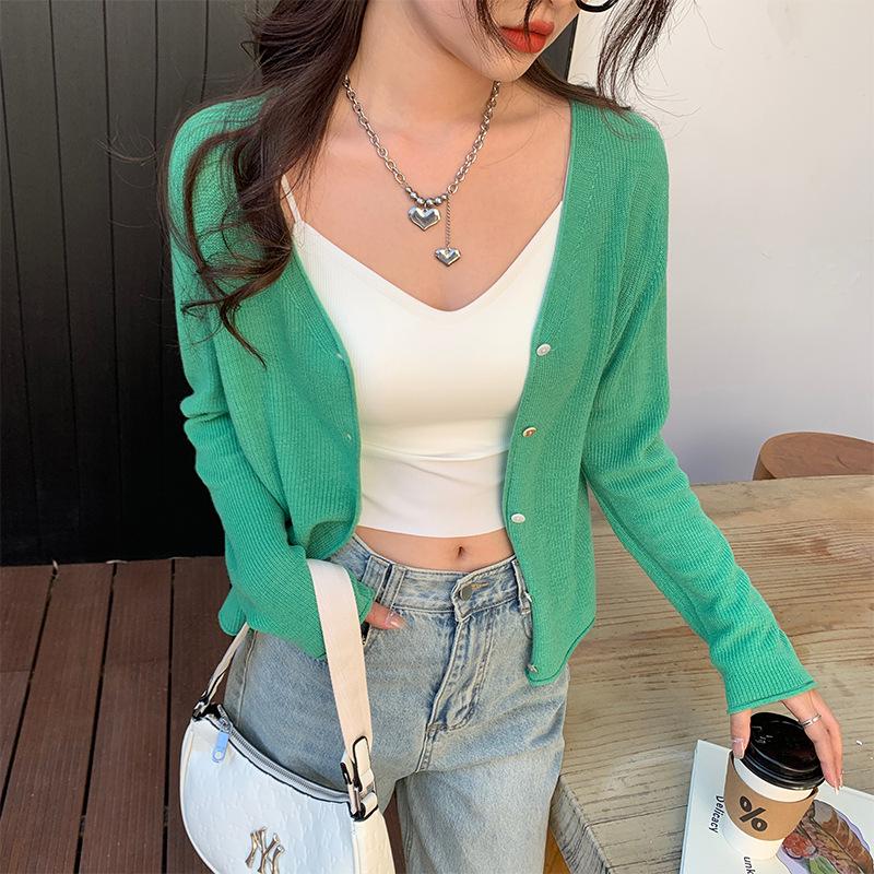 White Ice Silk Knit Cardigan - Sun Protection Camisole Cover-up for Women, Summer 2024