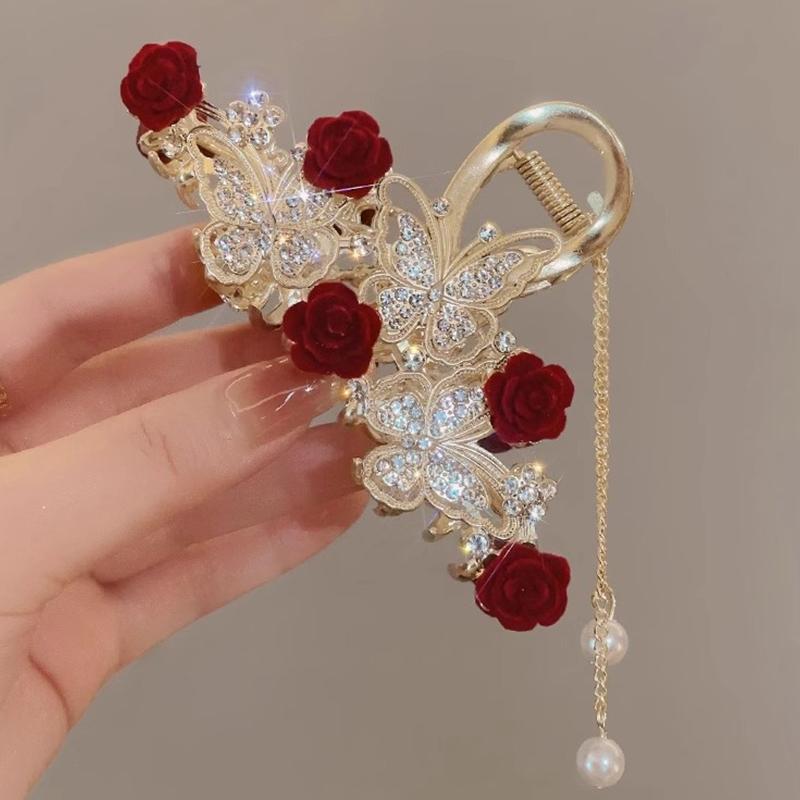 Light Luxury  Bell Orchid Tassel Hair Clip Flowers Rose Butterfly Claw Clip Shark Hair Claw Barrette Hair Accessories
