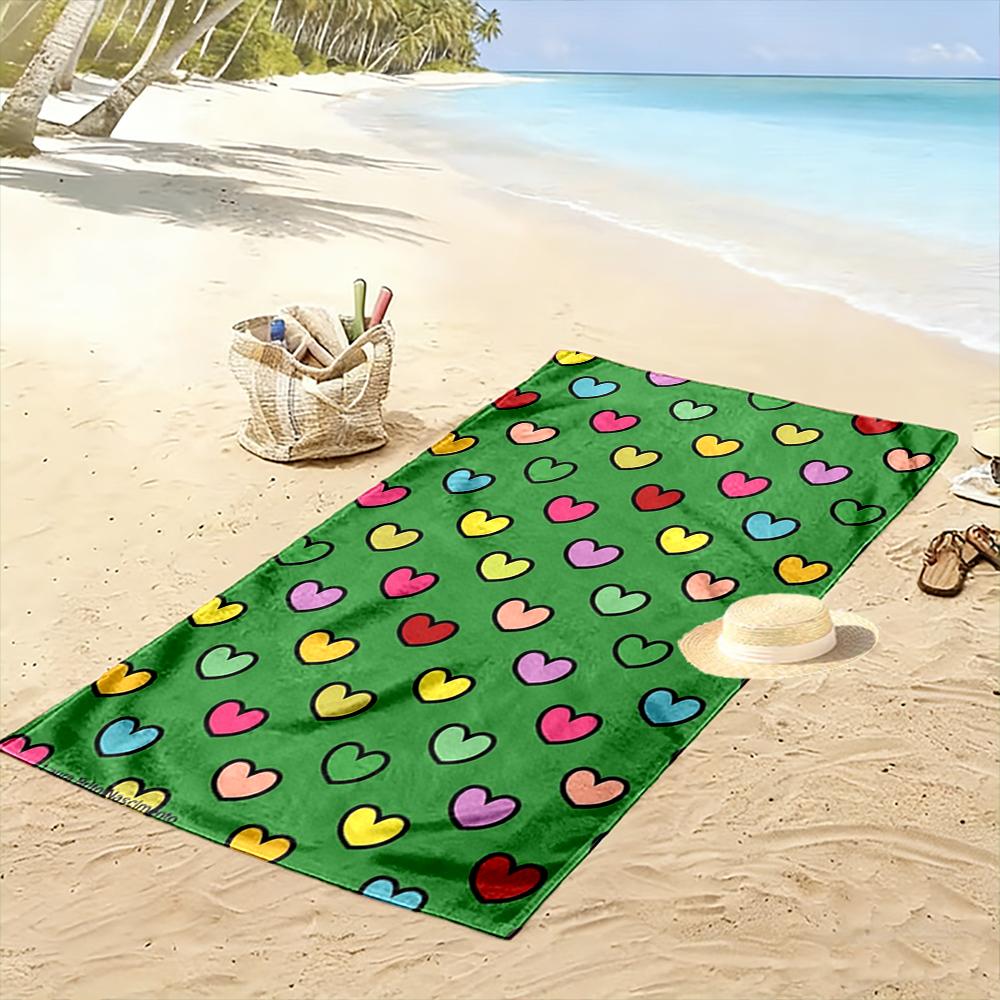 Colorful Hearts Pattern Towel Beach towel quick-drying for travel outdoor sports jogging beach and swimming