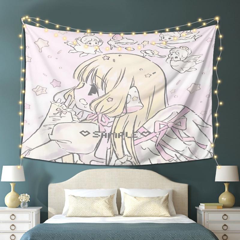 VIKAMA Weicher Süßer Mädchen Anime Wandteppich Japanischer Anime Dekoratives Tuch Schlafzimmer Nachttisch Studio Raum Dekoration