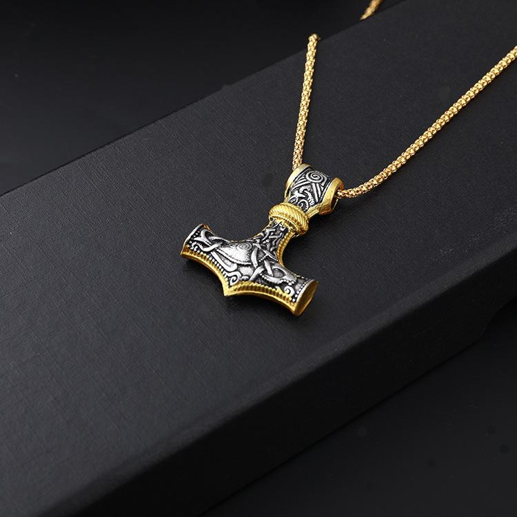 Thor's Hammer Mjolnir Pendant Necklace Viking Scandinavian Necklace Stainless Steel Chain Hammer Necklace for Men Party Jewelry
