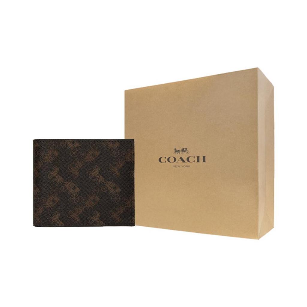 Coach Billfold Wallet Horse And Carriage Double Fold Men Wallet Dark-Brown 4906-A7U