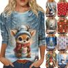Moda damă ocazional decolteu rotund mâneci 3/4 tricou imprimat largi Top dama