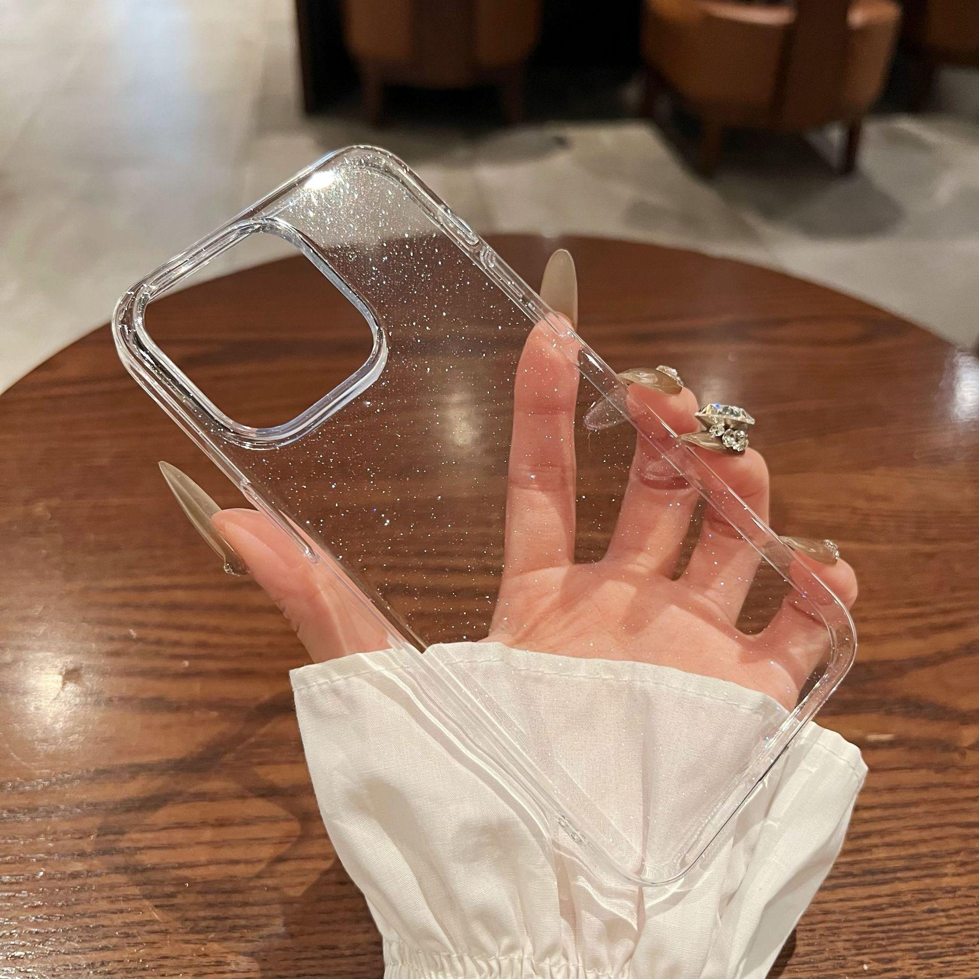 

Подходит для iPhone 15 Высокопрозрачный и желтеющий ПК чехол для телефона Блестящий порошок Apple 14 Promax Защитный чехол 13 Простой женский Apple 12Promax