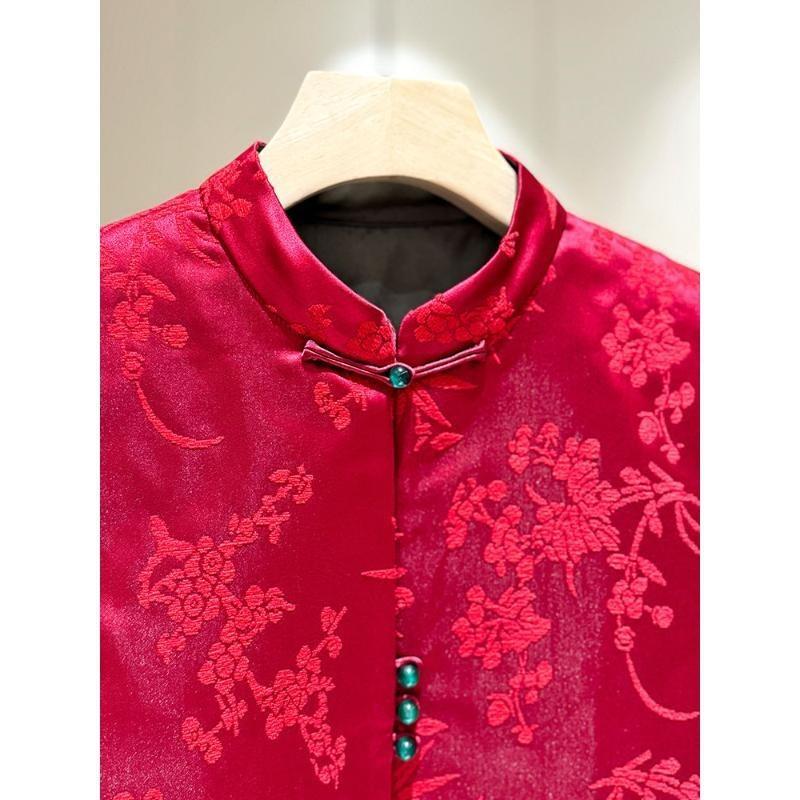 Zhang Velvet Jacquard New Year's Red Vest Women's 2025 Spring New Stand-up Collar Retro Buckle Vest