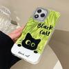 Green Cartoon Black Cat Camlet Texture Phone Case for Honor 400 200 Pro Magic7 6 5 Lite X9a X9c X8b X8a X8c Silicone Shell Cover
