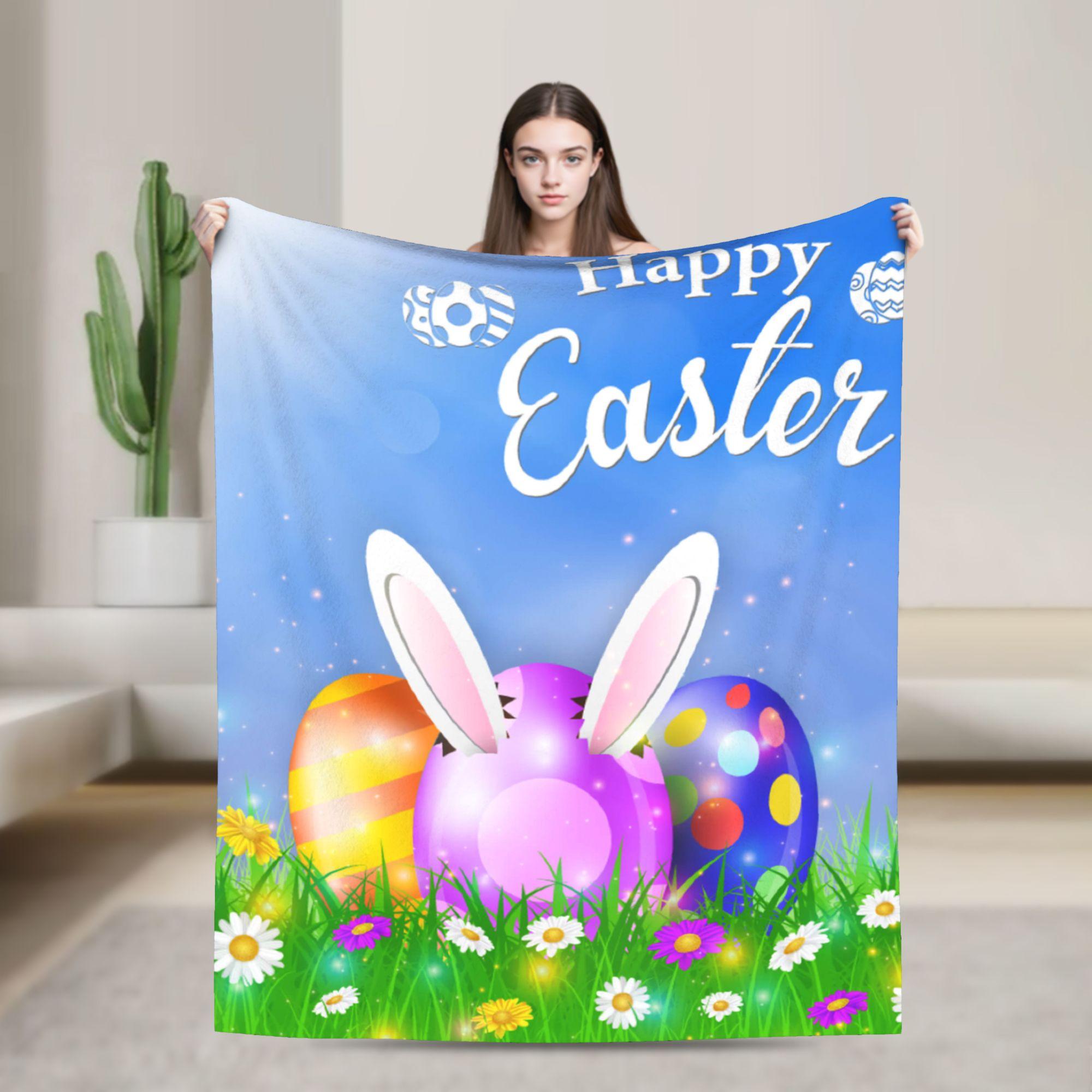 

Cute Easter Bunnies Floral Blanket Warm Comfy Throw Blanket Autumn Adults Chair Sofa Bed Plane Travel Bedspread 75x100cm