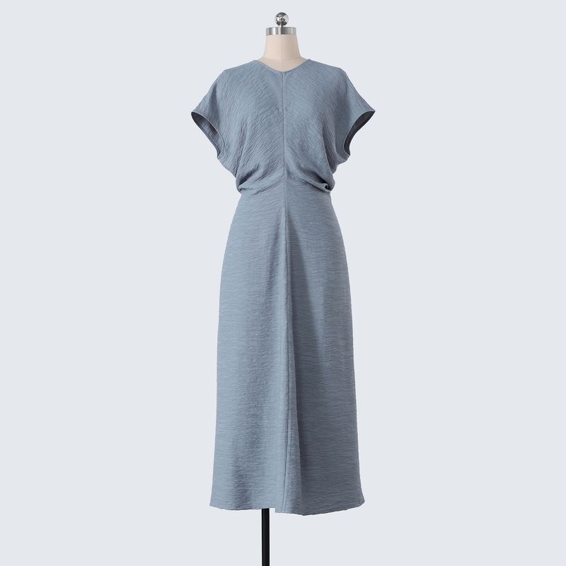 

Sea Style Blue Texture Fashionable Lazy round Neck Batwing Sleeve Waist Hugging Slimming Temperament Long dress Dress Sea breeze Blue L/36