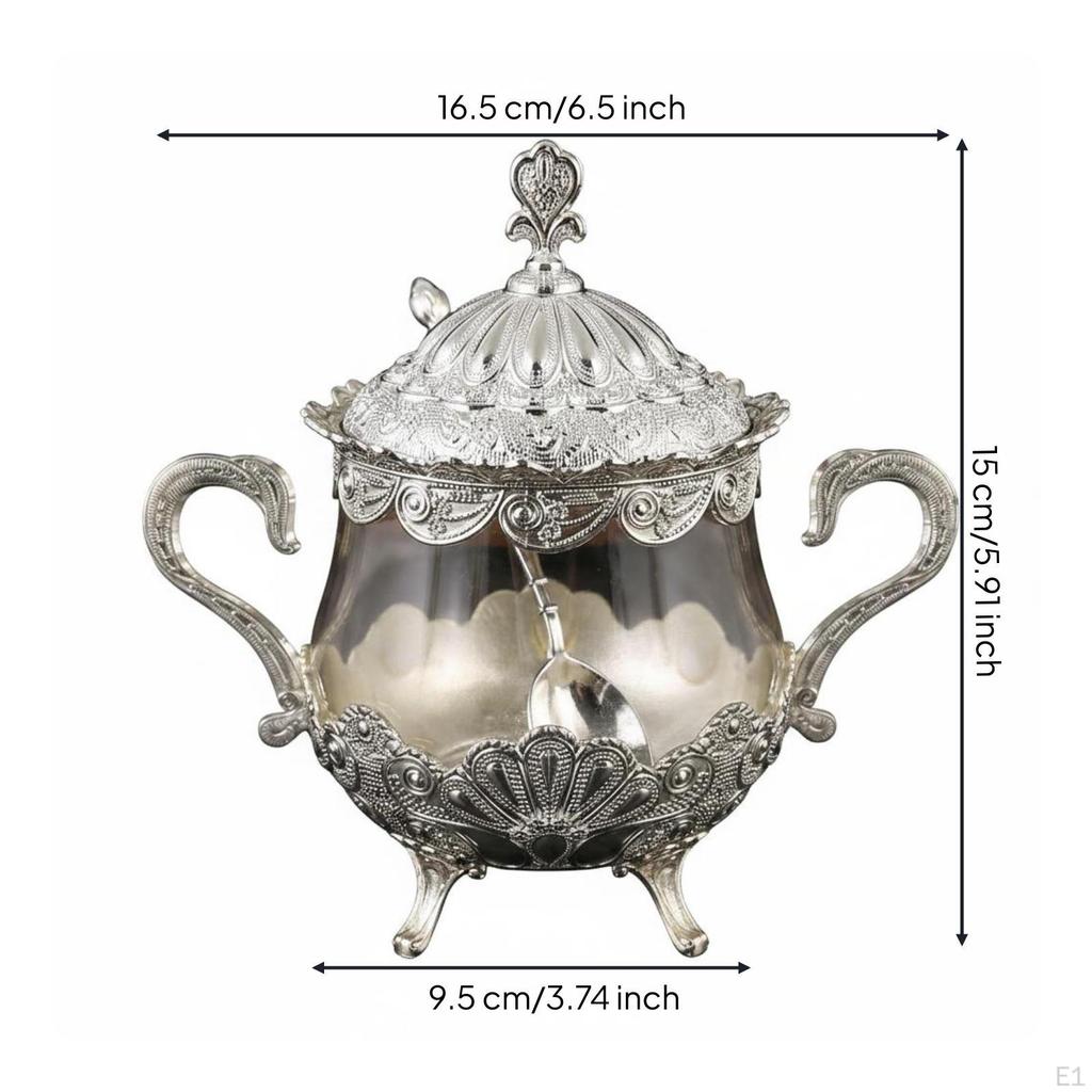 Ornate Sugar Bowl Peacock Pattern Container Finish Seasoning Storage Jar for Restaurant,