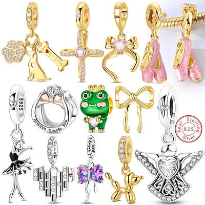 925 Silver Gold Ballet Shoes Bow Angel Heart Cross Charm Beads for Bracelet Bangle Pendant Women Jewelry