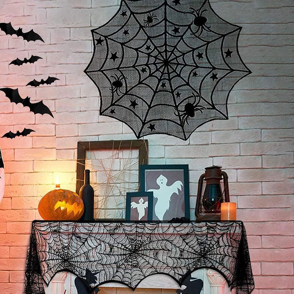 Halloween Decorations Lace Spider Web Tablecloth Table Runner Fireplace Mantel Scarf for Halloween Party Home Decoration