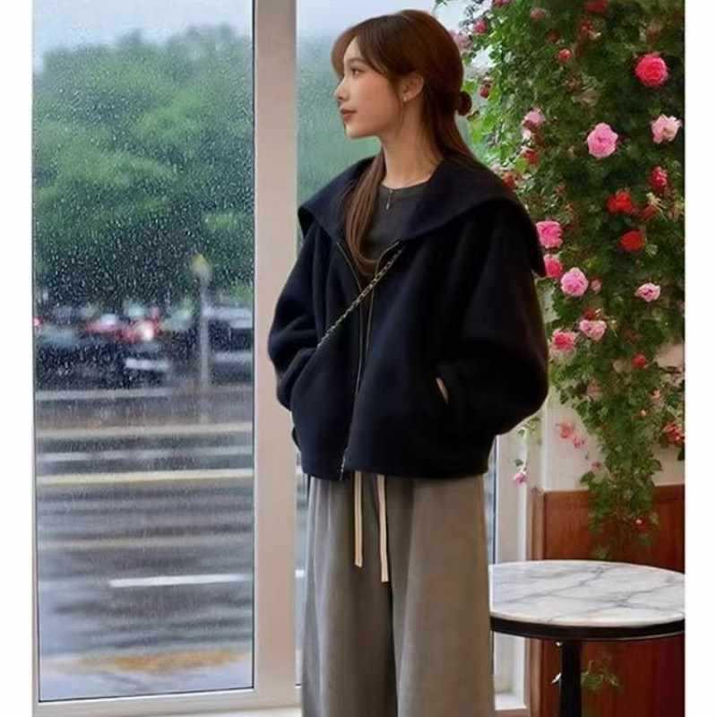 Plus Size Women's Stylish Loose Slimming Wool Coat - Autumn/Winter Fashion