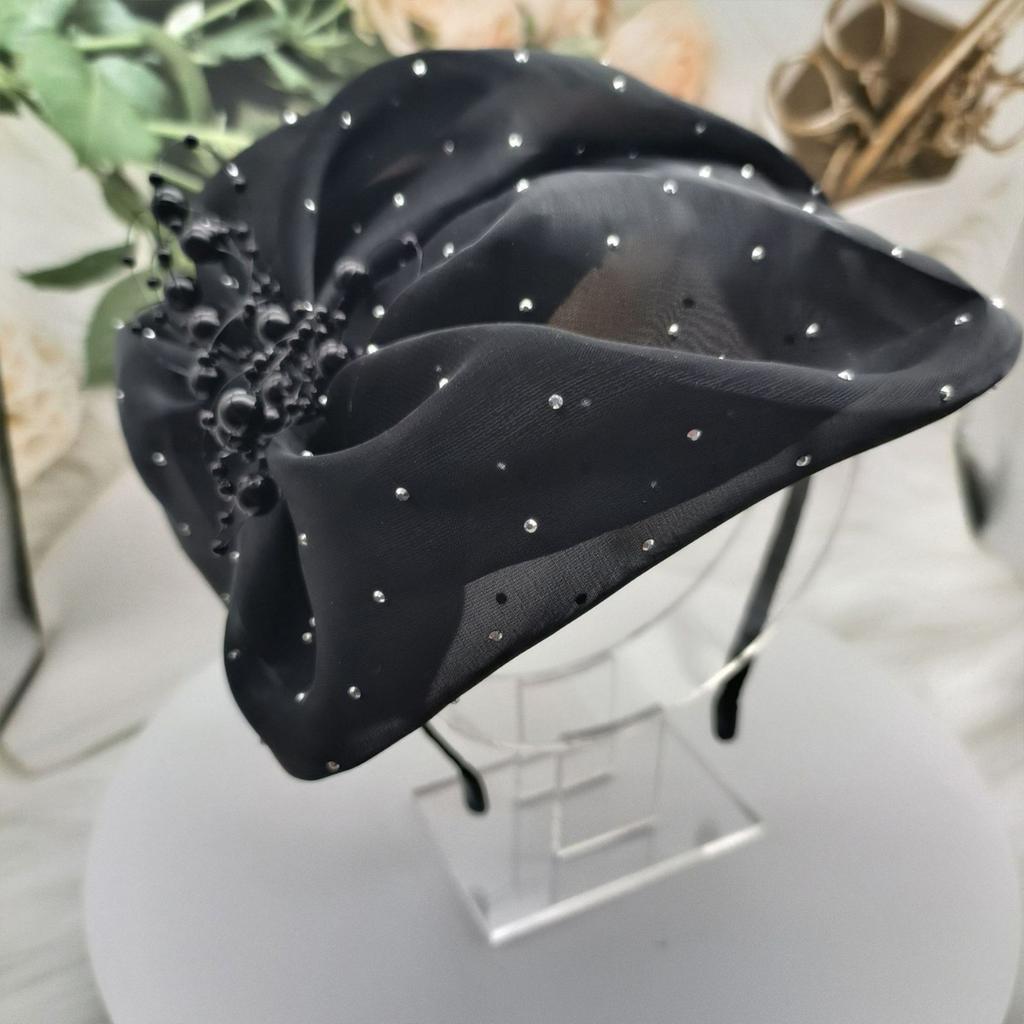 Fascinator Headband Hat for Women Halloween Headwearear with Beaded Hair Accessory Headpiece Hair Decoration for Party