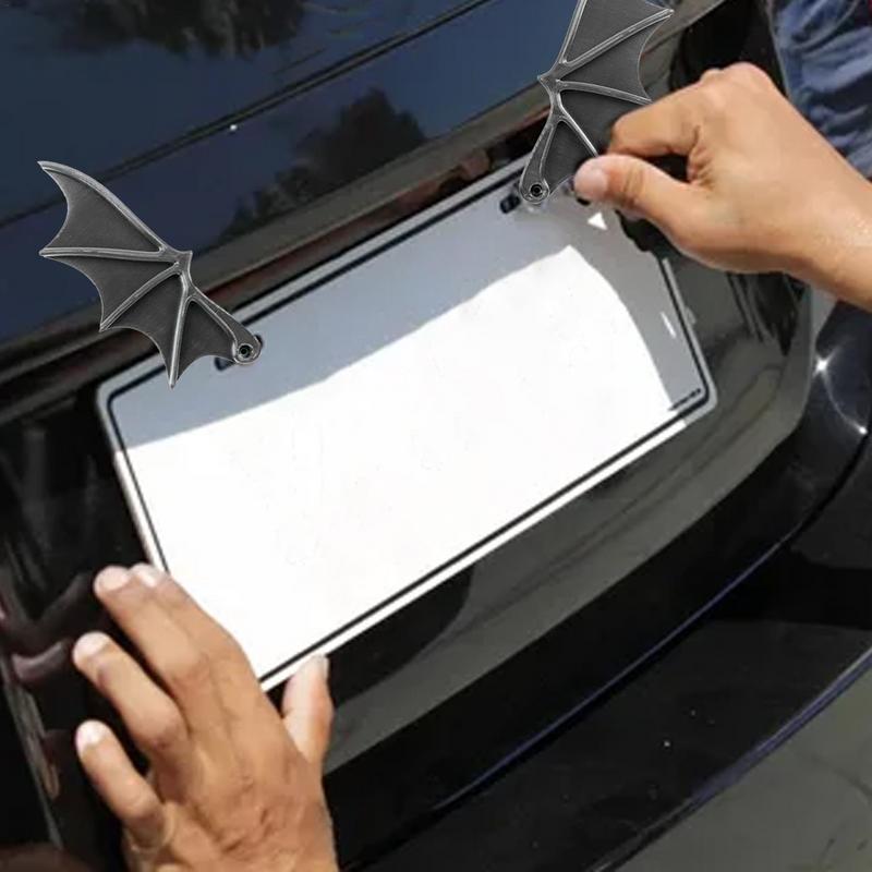 Halloween License Plate Wings Car Plates Tag License Plate Decor 2 Pcs Goth Car Decor Bat Ornament Spooky Wings Auto Parts