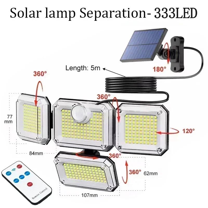 Solar Lights Outdoor Motion Sensor, 5Head Flood Lamp with Remote Control, 300° Wide Angle Security Light for Yard Patio Garden